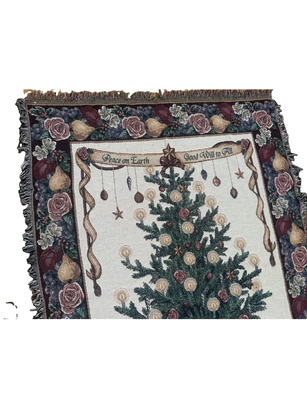 Christmas Tree Tapestry Throw Blanket 48x70” Manual Woodworkers Peace on Earth